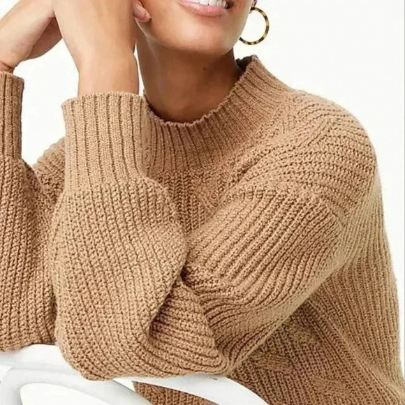 J. Crew Cotton Blend Cable Knit Sweater Mock Neck in Beige / Tan size S - Picture 1 of 12
